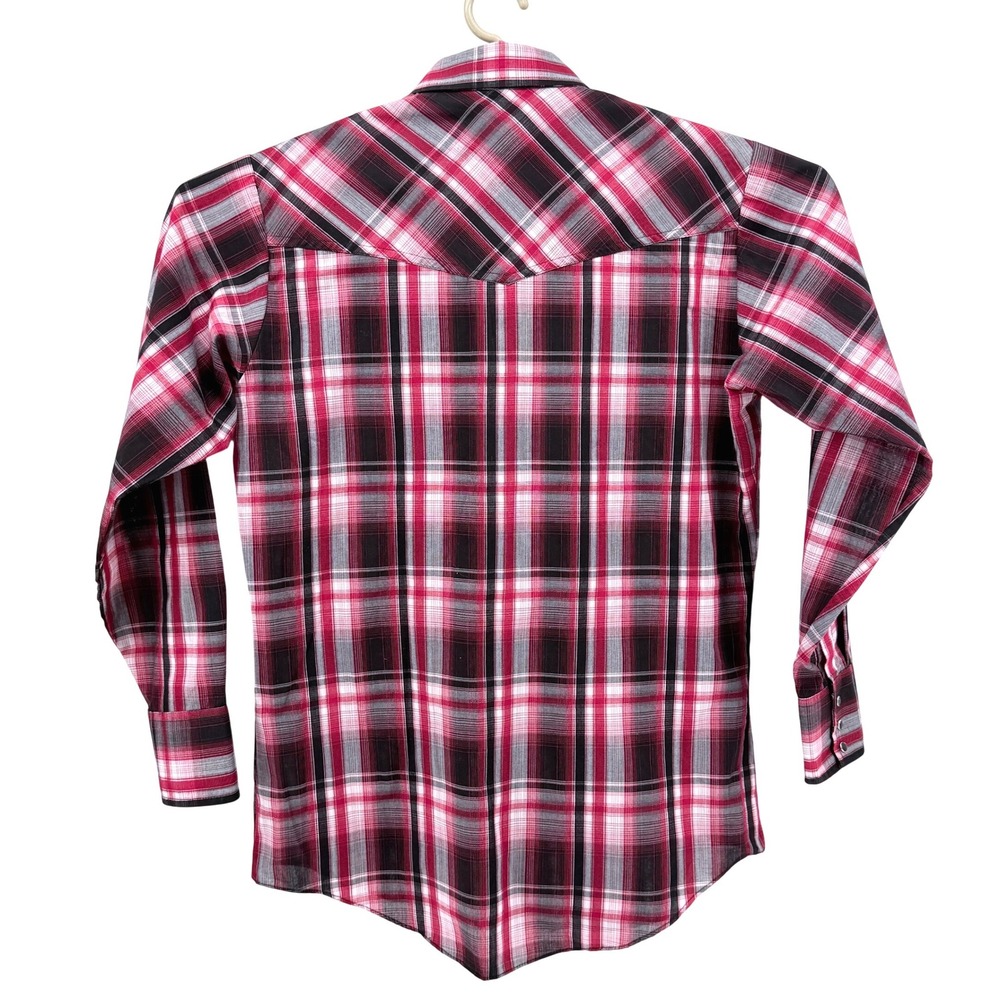 Ely Cattleman Western Shirt Mens M Red Black Plaid Black Pearl Snaps Embroidery - Picture 3 of 10